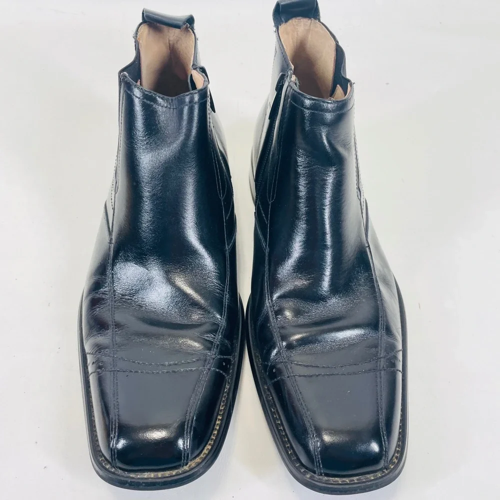 Stacy Adams Mens Black Leather Square Toe Side Zip Ankle Boots 24695-001 9.5M